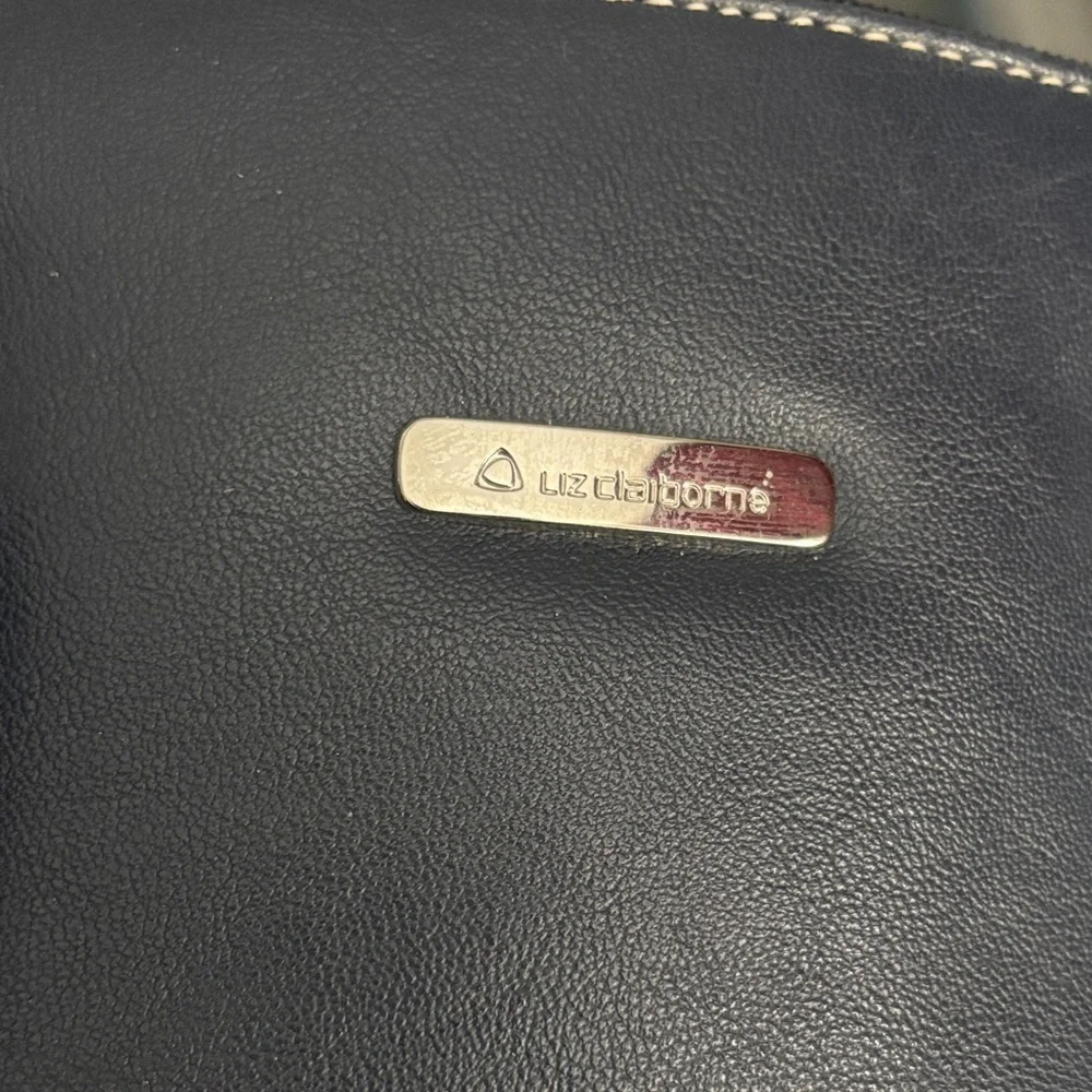 Vintage Chic Navy Faux Leather Satchel with Lots of Storage and Silver Accents - Picture 15 of 16